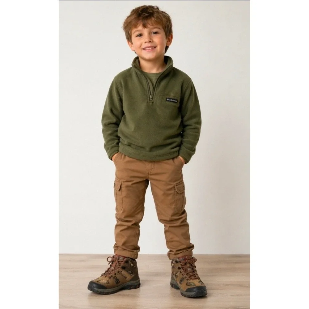 Coleman Griz Jr. Hiker Outdoor Shoes Kids Boys 4M Brown Leather/Camo Gorpcore